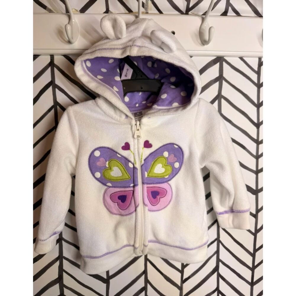 Carter’s White Purple Fleece Butterfly Hoodie Baby Girl’s 6M 5036